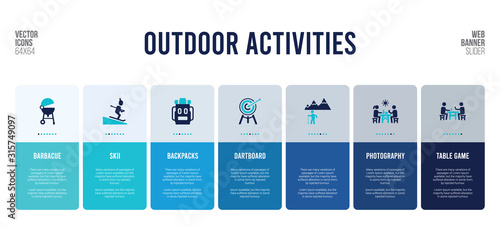 web banner design with outdoor activities concept elements.