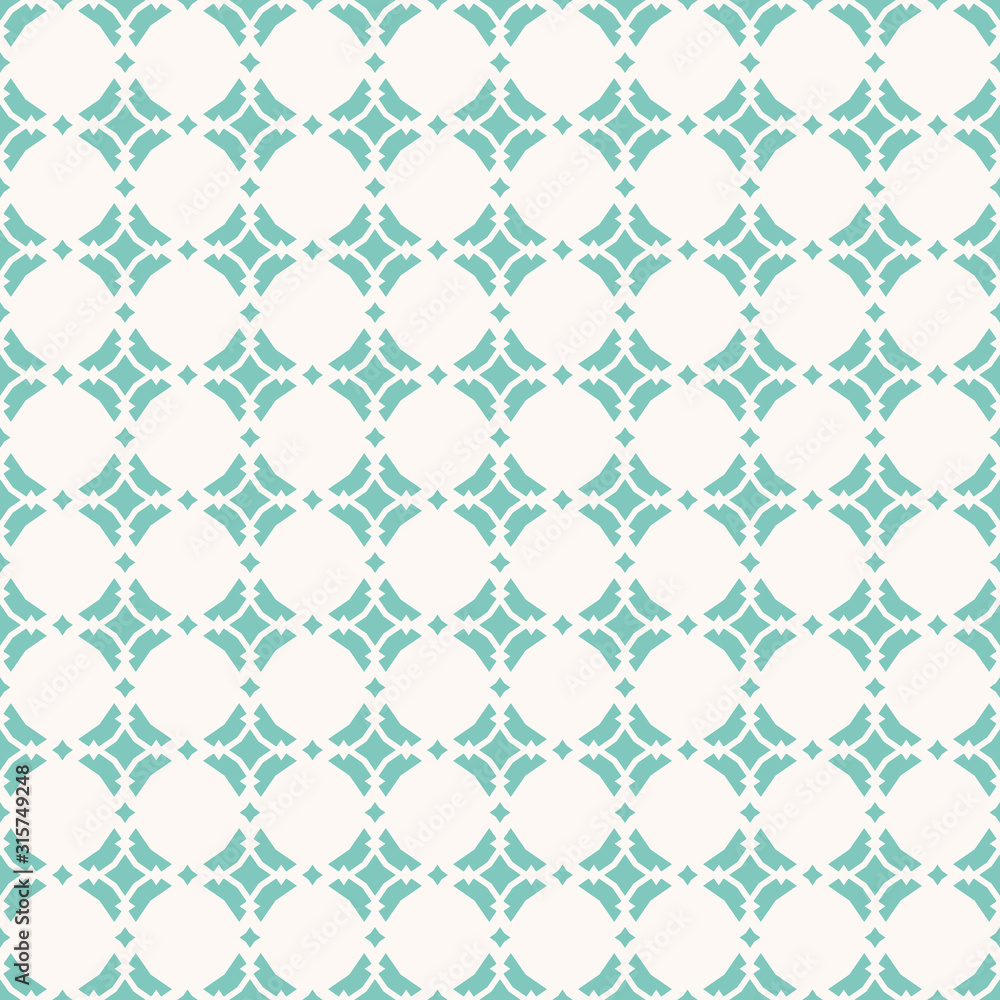 Turquoise geometric seamless pattern. Vector abstract ornamental texture with diamond shapes, rhombuses, carved square grid, lattice. Elegant repeat background in oriental style. Decorative design Turquoise geometric seamless pattern. Vector abstract ornamental texture with diamond shapes, rhombuses, carved square grid, lattice. Elegant repeat background in oriental style. Decorative design