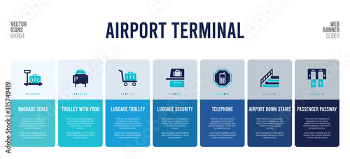 web banner design with airport terminal concept elements.