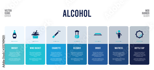 web banner design with alcohol concept elements.