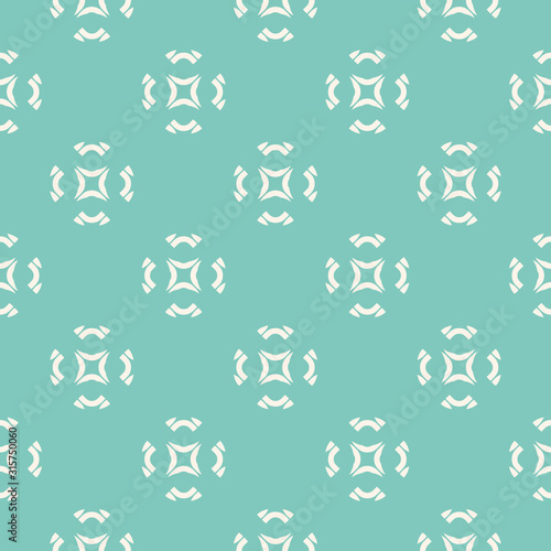 Vector geometric ornament. Seamless pattern with rounded shapes, floral silhouettes. Ornamental motif. Abstract background texture in pastel colors, green turquoise and beige. Repeat design element