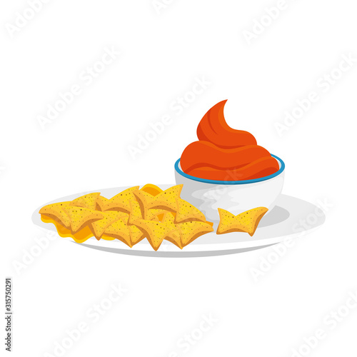 delicious nachos with sauce isolated icon