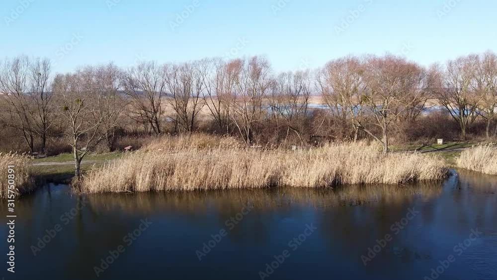 Lake under blue cloudy sky aero Lake under blue cloudy sky aero