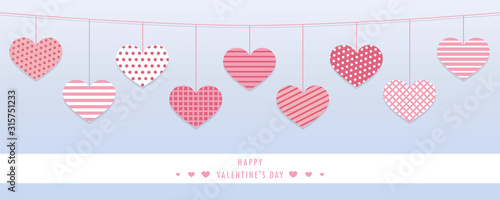 hanging red hearts with different pattern for valentines day vector illustration EPS10