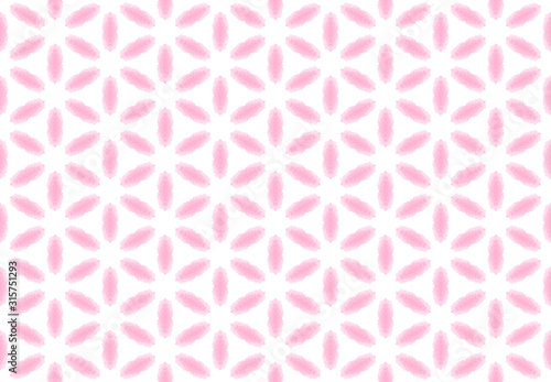 Watercolor seamless geometric pattern design illustration. Background texture. In pink colors, white background.