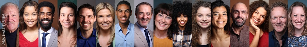 Different portraits of people in front of a background Different portraits of people in front of a background