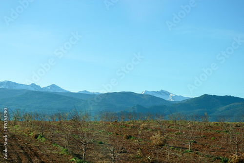 Sierra nevada mountains snowy peaks in the fog, Andalucia, Spain