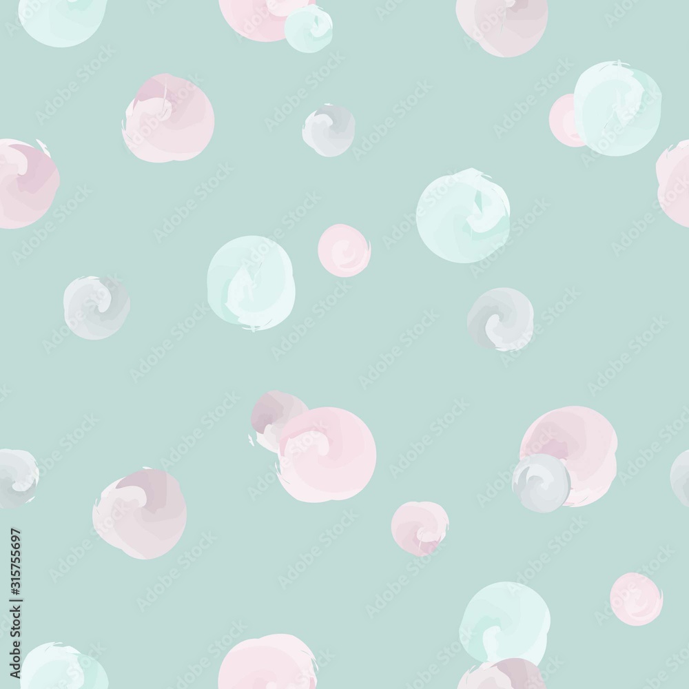 Seamless pattern with watercolor circles on a blue background.