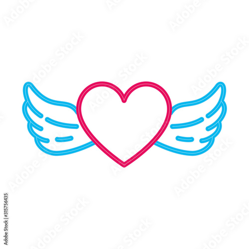 heart with wings in neon light, valentines day