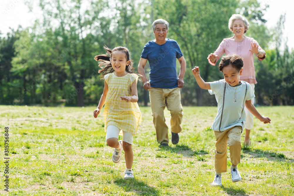 Elderly couples with children on an outing Elderly couples with children on an outing