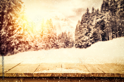 desk of free space and winter window background  © magdal3na