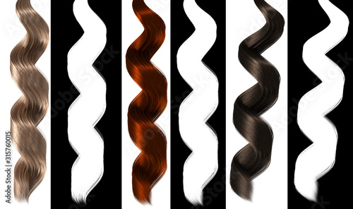 Photos Set of Hair Extension Isolated Design - Hairpiece with Alpha Channel - Long Curl