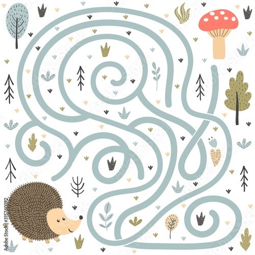 Help the cute hedgehog find the way to the mushroom