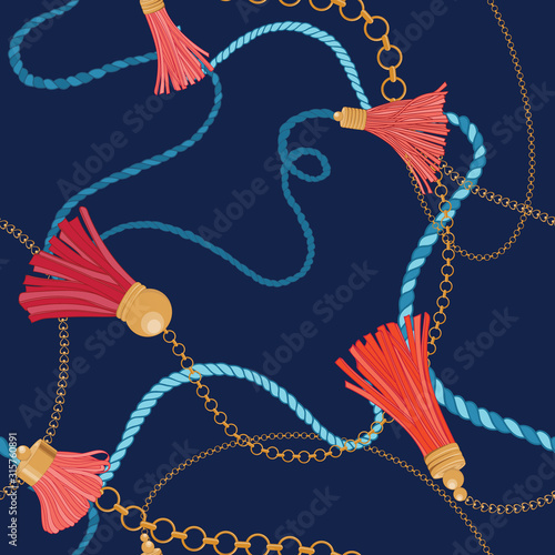 Seamless Red Tassels Vector Textile Pattern