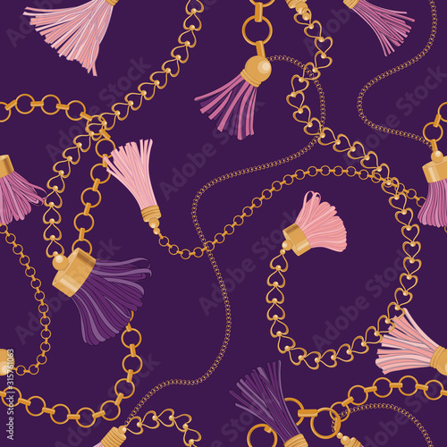 Purple Tassels Seamless Vector Pattern Background