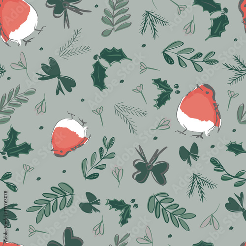 christmas robin decorations seamless repeat pattern