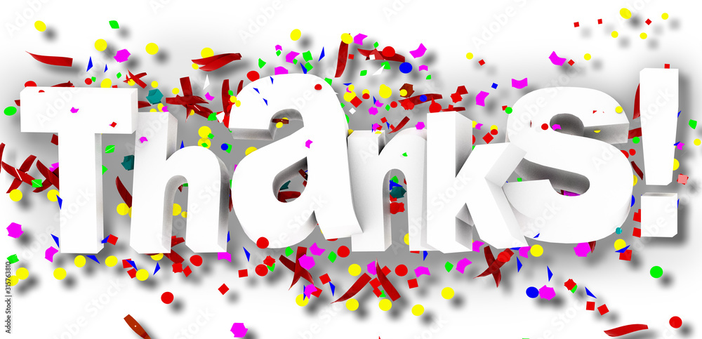 Fototapeta premium thanks confeti text word in white background - 3d rendering