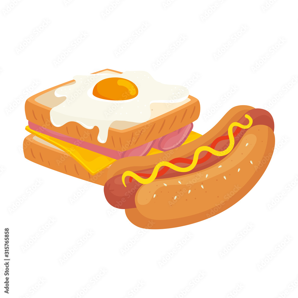 delicious sandwich with egg fried and hot dog isolated icon delicious sandwich with egg fried and hot dog isolated icon