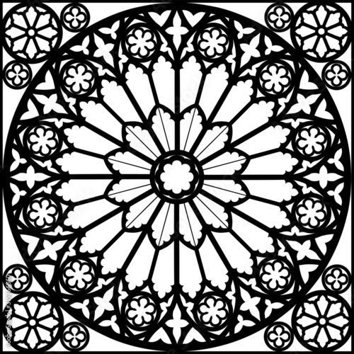 silhouette gothic rose window vector illustration