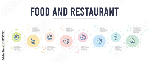 food and restaurant concept infographic design template. included cider, champagne glass, sour soup, kung pao chicken, moon cake, zongzi icons