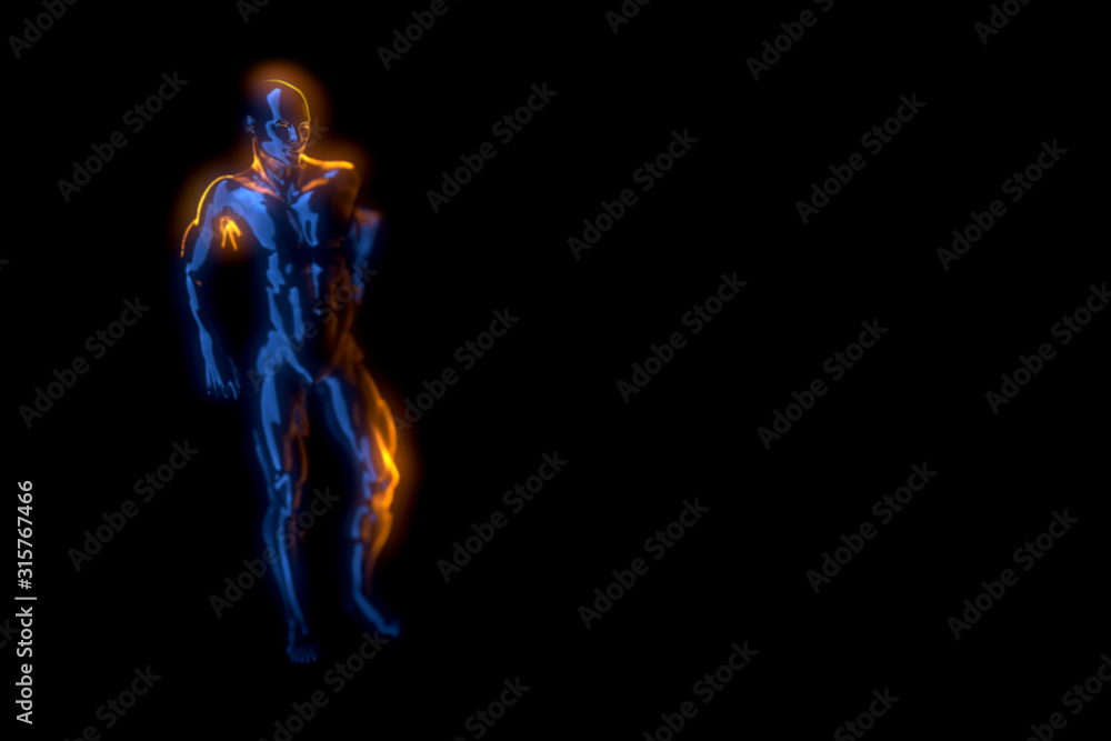 3d man doing yoga exercise in tree pose isolated on black background 3d man doing yoga exercise in tree pose isolated on black background