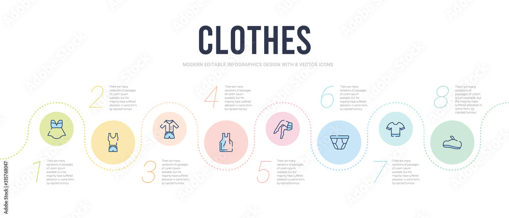 clothes concept infographic design template. included beret, t shirt, briefs, stockings, tanktop, pyjamas icons - obrazy, fototapety, plakaty 