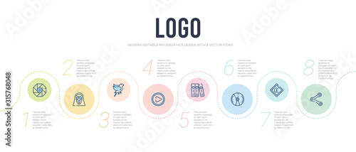 logo concept infographic design template. included share, european conformity, big dvd, encyclopedia, play round button, birds icons