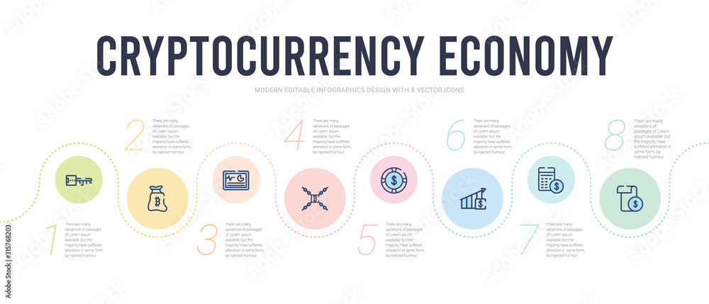 cryptocurrency economy concept infographic design template. included bonds, budget accounting, budget diagram, casino chips, chains, crypto hash rate icons cryptocurrency economy concept infographic design template. included bonds, budget accounting, budget diagram, casino chips, chains, crypto hash rate icons