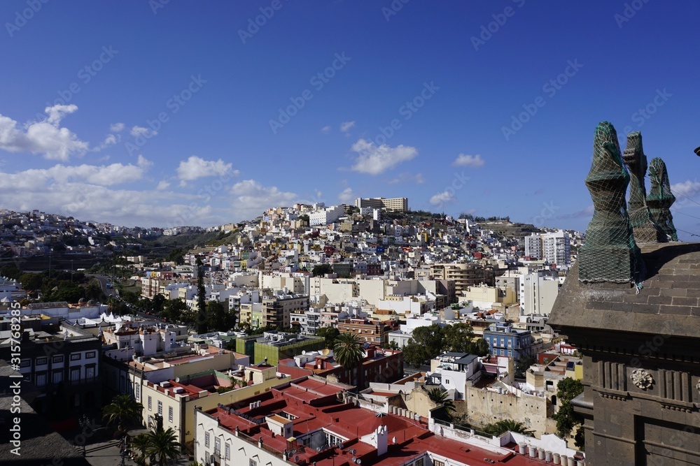 Las Palmas de Gran Canaria, panoramic view taken from the tower of the Cathedral of Santa Ana on a sunny day with a blue sky
