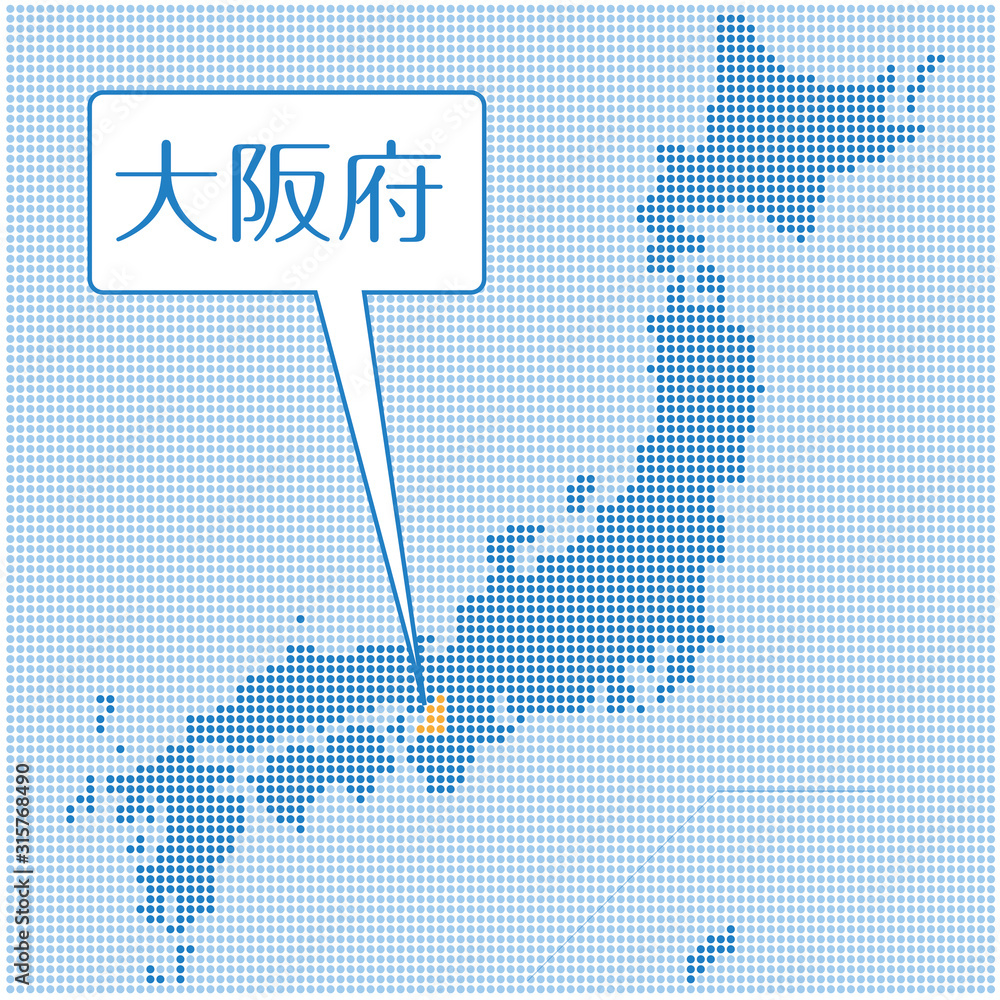 ドット描写の日本地図のイラスト 大阪府 47都道府県別データ グラフィック素材 Stock Vector Adobe Stock
