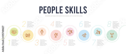people skills concept infographic design template. included body building, carpenter, runner, barber, plumber, chauffer icons