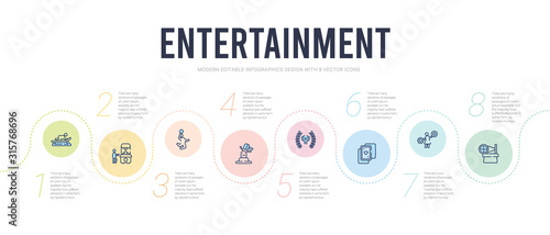 entertainment concept infographic design template. included spinning wheel, pom pom, card game, glory, whack a mole, dunk icons