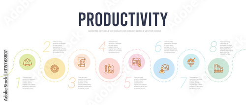 productivity concept infographic design template. included bar graph, bullseye with target, businessman and tactics, calendar with deadlines, competition, done icons