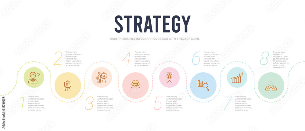 strategy concept infographic design template. included collaboration, growth, analysis, award, customer, presentation icons strategy concept infographic design template. included collaboration, growth, analysis, award, customer, presentation icons