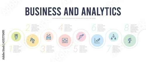business and analytics concept infographic design template. included debt, department head, depleting chart, dollar analysis bars, dot, email analytics icons