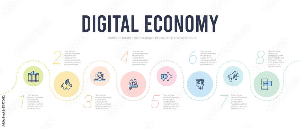 digital economy concept infographic design template. included payment method, advertising, presentation, puzzle, internet, online shop icons digital economy concept infographic design template. included payment method, advertising, presentation, puzzle, internet, online shop icons
