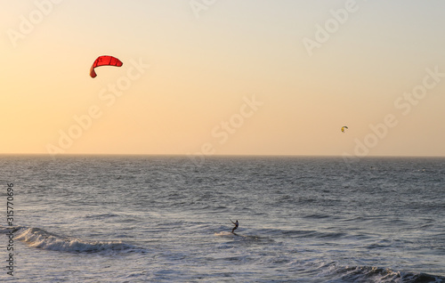 Silhouette of a man kite surfing in Cartagena