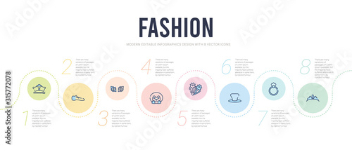fashion concept infographic design template. included diadem, fiance, cylinder hat, barrette, tux, cat eyes icons
