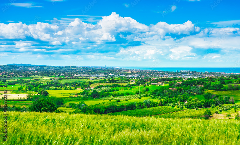 Fototapeta premium Panoramic view of Romagna coast or Riviera Romagnola, Cattolica Riccione Italy