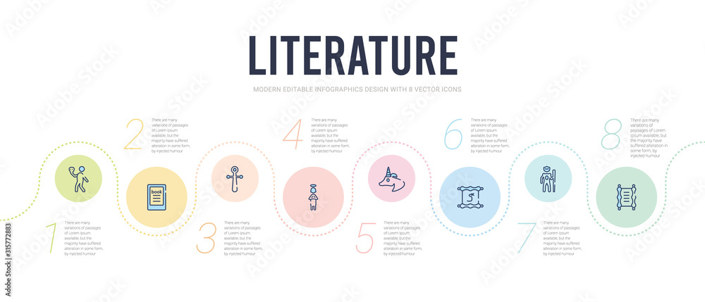 literature concept infographic design template. included manuscript, knight, treasure map, unicorn, jesus, religion icons literature concept infographic design template. included manuscript, knight, treasure map, unicorn, jesus, religion icons
