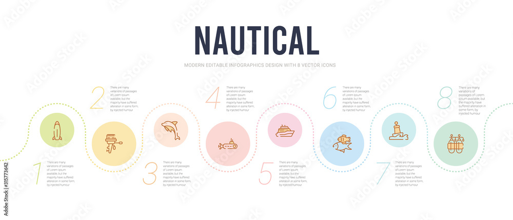 nautical concept infographic design template. included oxygen tank, buoy, fishes, yatch, submarine, dolphin icons nautical concept infographic design template. included oxygen tank, buoy, fishes, yatch, submarine, dolphin icons