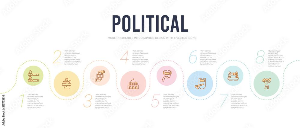 political concept infographic design template. included protest, merging, nightstick, welder, american government building, bribe icons political concept infographic design template. included protest, merging, nightstick, welder, american government building, bribe icons