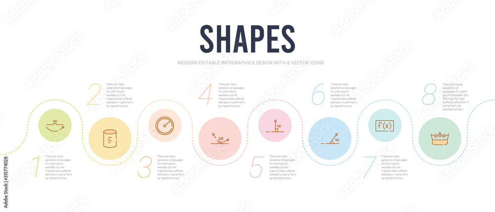 shapes concept infographic design template. included royalties, function, acute angle of 45 degrees, right angle of 90 degrees, angle of acute, radius circle icons shapes concept infographic design template. included royalties, function, acute angle of 45 degrees, right angle of 90 degrees, angle of acute, radius circle icons