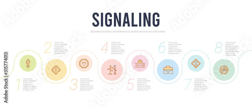 signaling concept infographic design template. included no drone zone, give way, organ container, on air, lost, letter m icons