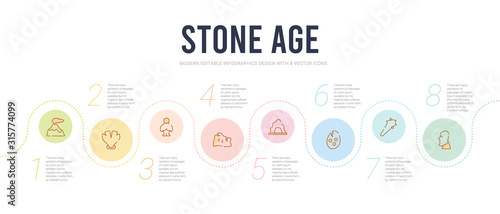 stone age concept infographic design template. included moai, cudgel, dinosaur egg, cave, cave painting, venus of willendorf icons photo