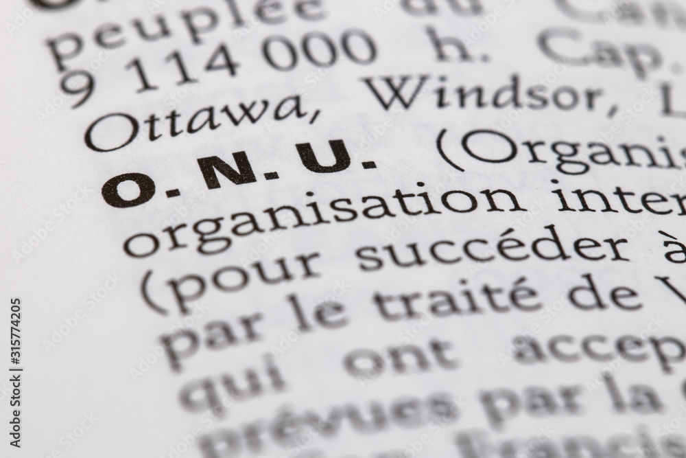 Fototapeta premium Définition du mot ONU dans le dictionnaire français