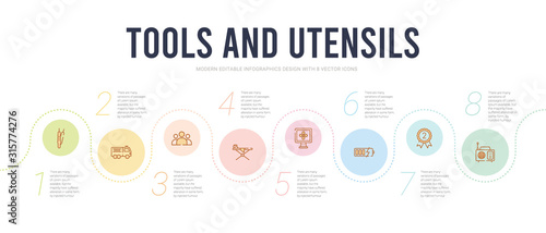 tools and utensils concept infographic design template. included international journal by radio, second, battery charging, table fan, iron table, squad icons