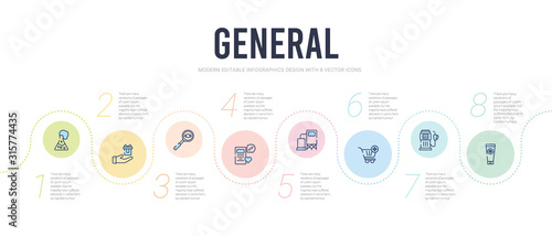 general concept infographic design template. included sunblock, gas pump, add cart, gas storage, wish, magnifying glass searcher icons