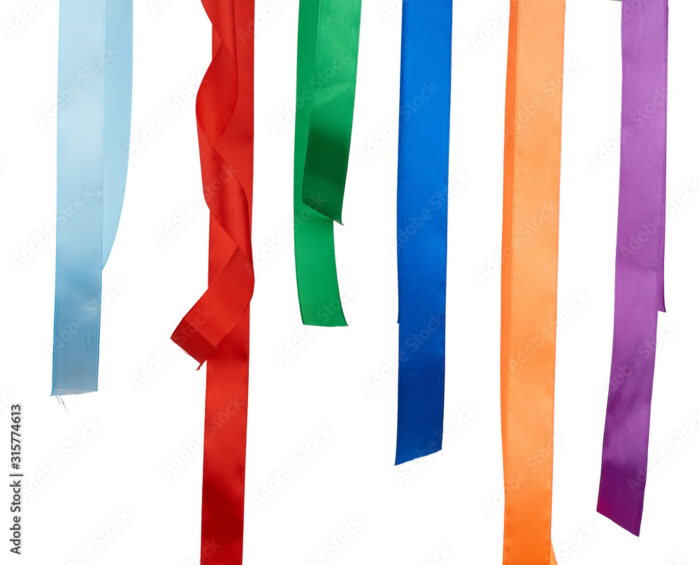 multicolored silk ribbons isolated on white background
