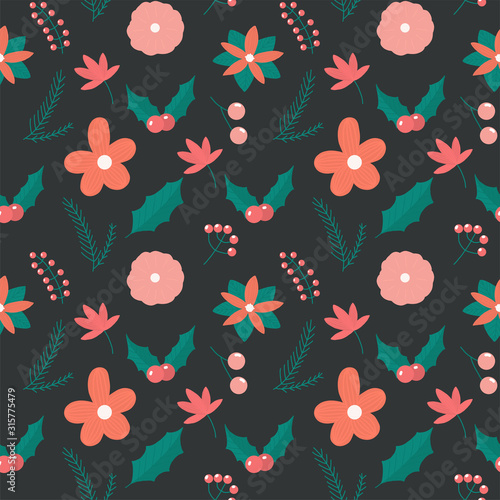 Wallpaper Mural Collection vector flowers, berries and christmas leaves Torontodigital.ca